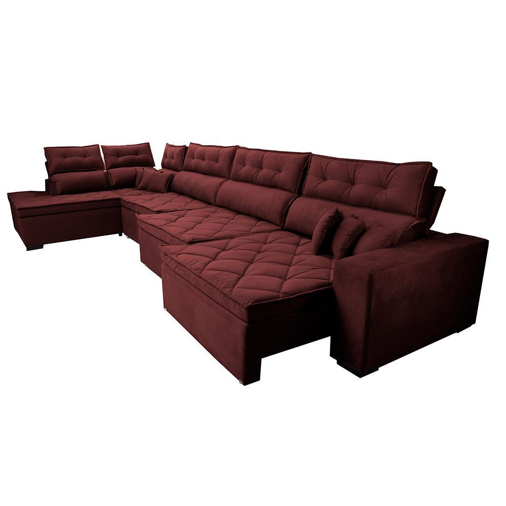 Sofá de Canto 4,80x2,36m Retrátil e Reclinável com Molas Cama inBox Platinum Esquerdo Suede Vinho - 7