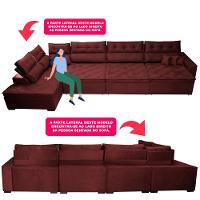 Sofá de Canto 4,80x2,36m Retrátil e Reclinável com Molas Cama inBox Platinum Esquerdo Suede Vinho