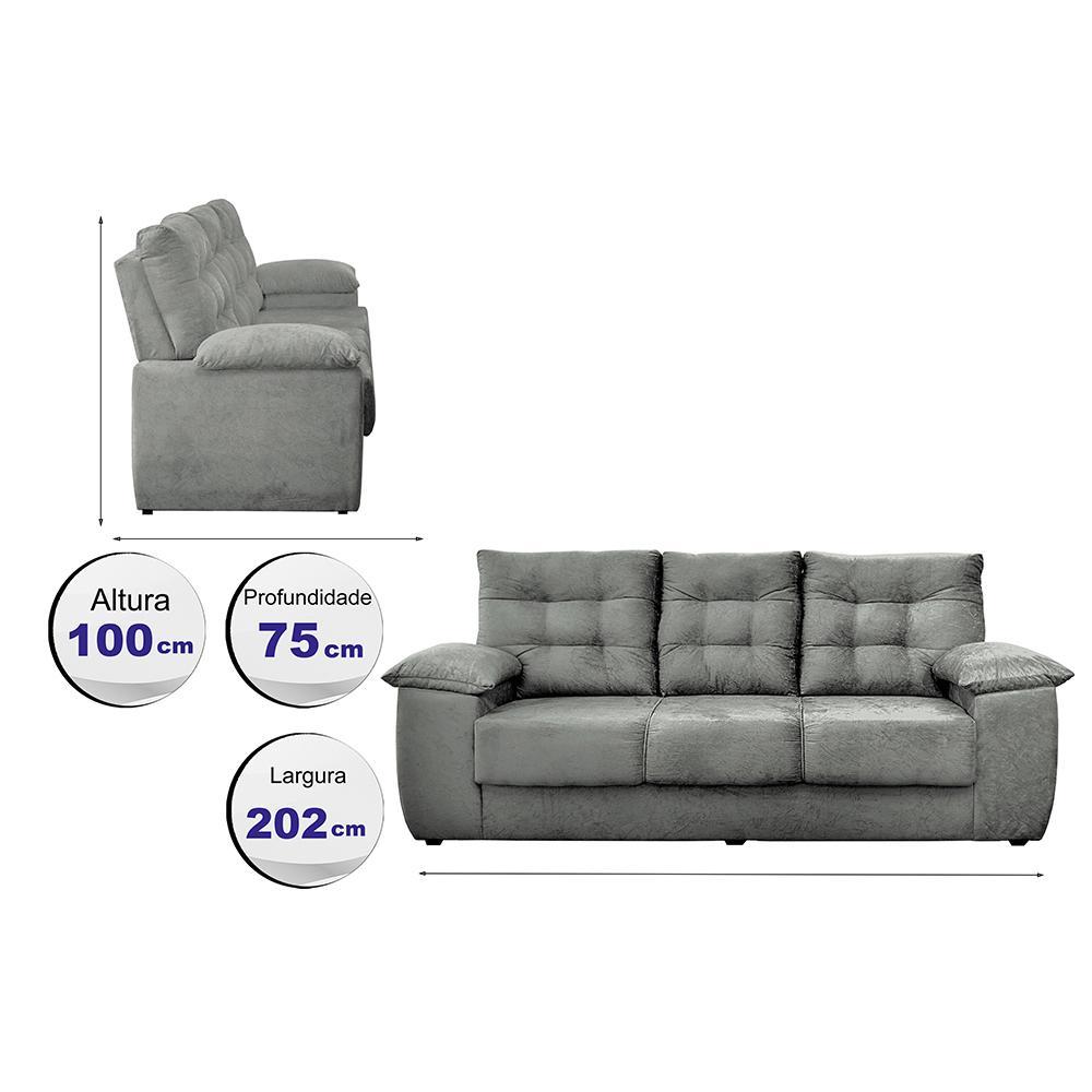 Sofá Luxemburgo 3 Lugares 2,02m Tecido Suede Cinza - 2