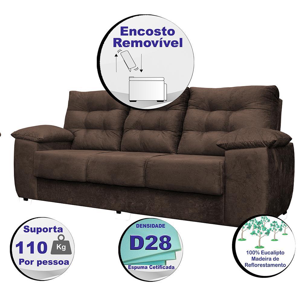 Sofá Luxemburgo 3 Lugares 2,02m Tecido Suede Café - 3