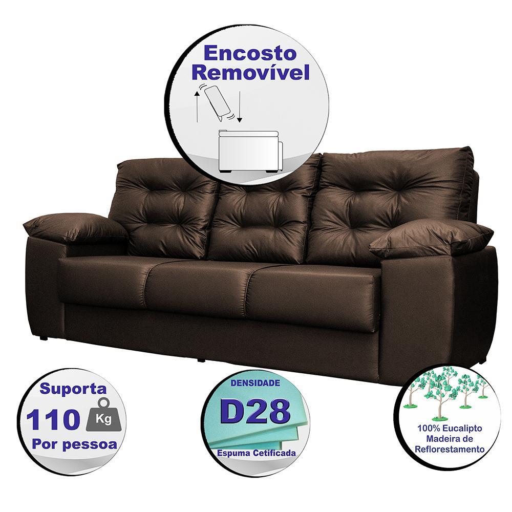 Sofá Luxemburgo 3 Lugares 2,02m Tecido Courino Marrom - 3