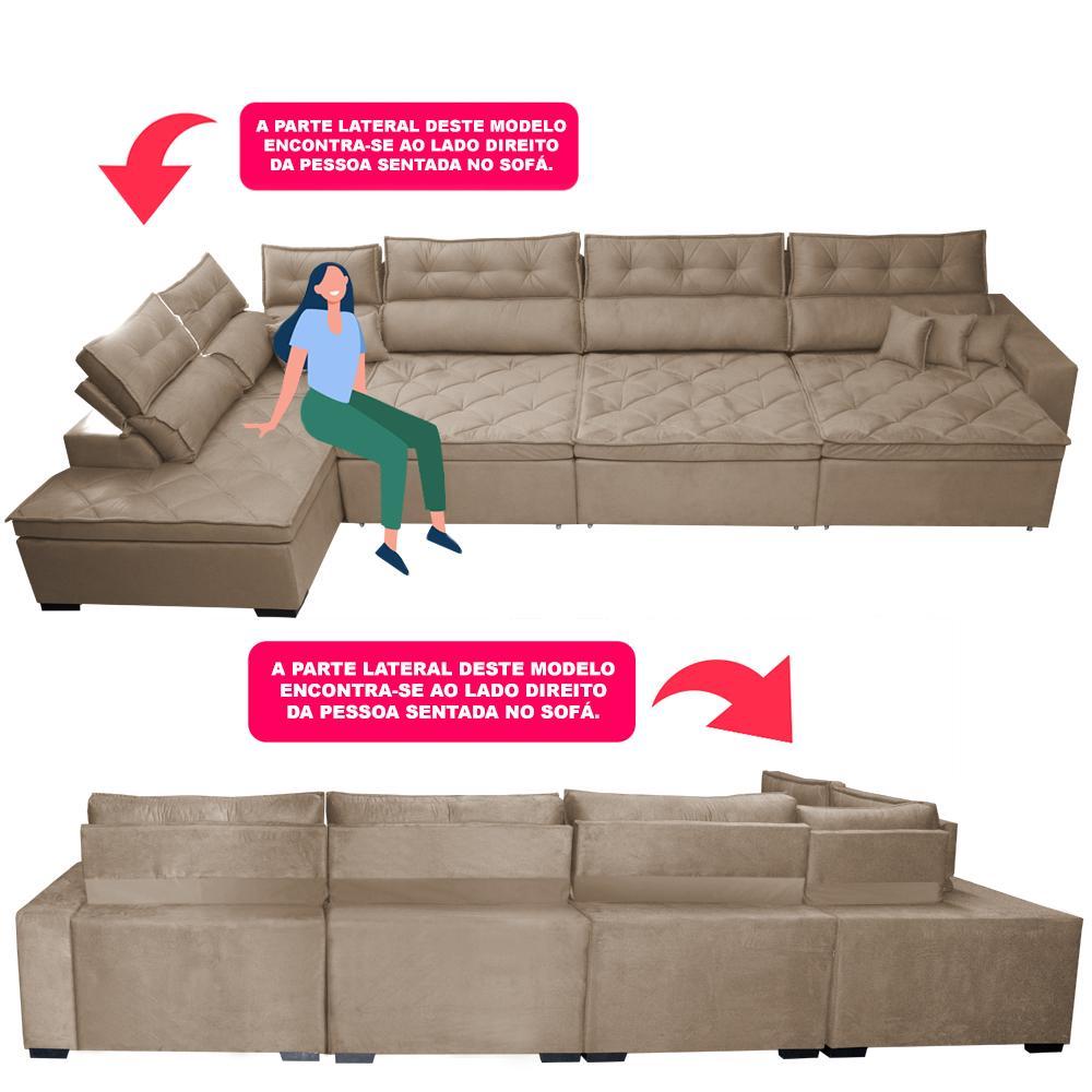 Sofá de Canto 4,80x2,36m Retrátil e Reclinável com Molas Cama inBox Platinum Esquerdo Suede Bege - 4