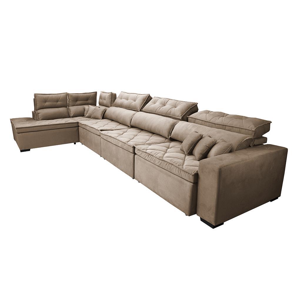 Sofá de Canto 4,80x2,36m Retrátil e Reclinável com Molas Cama inBox Platinum Esquerdo Suede Bege - 8