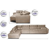 Sofá de Canto 4,80x2,36m Retrátil e Reclinável com Molas Cama inBox Platinum Esquerdo Suede Bege - 2