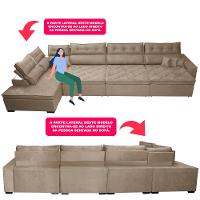 Sofá de Canto 4,80x2,36m Retrátil e Reclinável com Molas Cama inBox Platinum Esquerdo Suede Bege