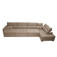Sofá de Canto 4,80x2,36m Retrátil e Reclinável com Molas Cama inBox Platinum Esquerdo Suede Bege - 6