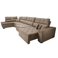 Sofá de Canto 4,80x2,36m Retrátil e Reclinável com Molas Cama inBox Platinum Esquerdo Suede Bege - 7