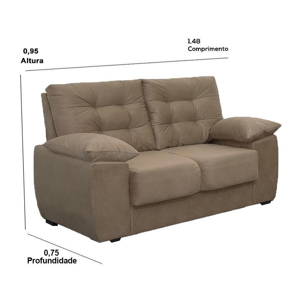 Sofá Luxemburgo 2 Lugares Tecido Suede Castor - Moveis Marfim - 2