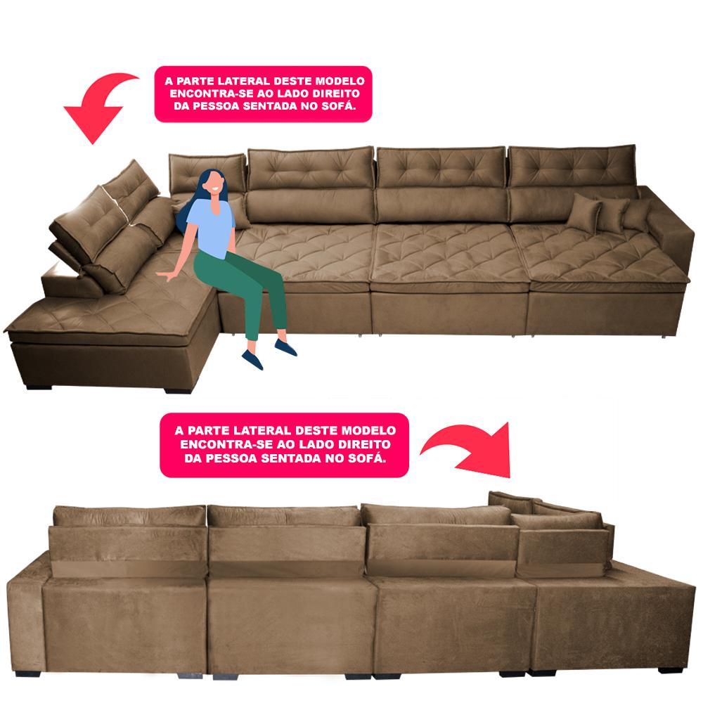 Sofá de Canto 4,80x2,36m Retrátil e Reclinável com Molas Cama inBox Platinum Esquerdo Suede Castor - 4