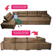 Sofá de Canto 4,80x2,36m Retrátil e Reclinável com Molas Cama inBox Platinum Esquerdo Suede Castor