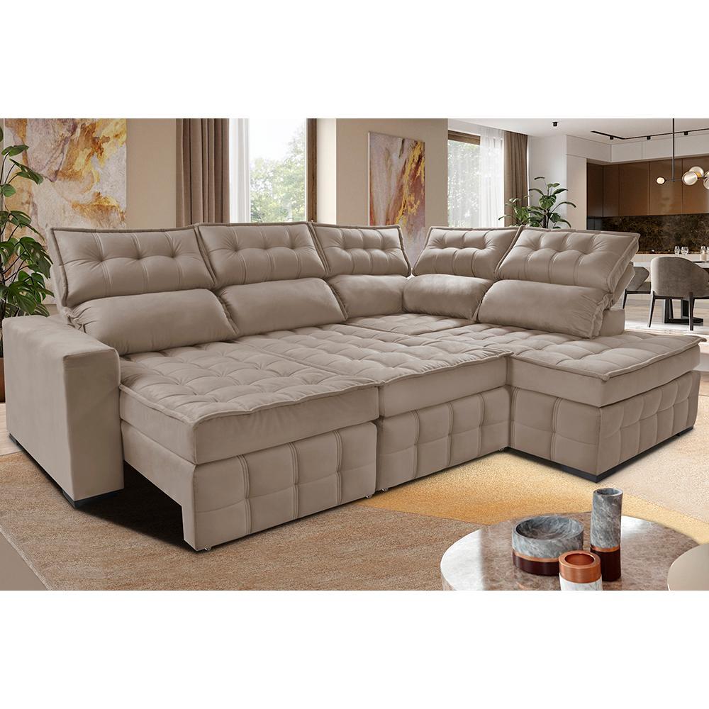 Sofá de Canto Direito 2,65x2,30m Retrátil e Reclinável com Molas Ensacadas Cama inBox Nobre Bege - 2