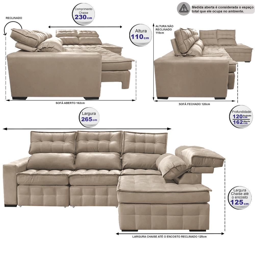 Sofá de Canto Direito 2,65x2,30m Retrátil e Reclinável com Molas Ensacadas Cama inBox Nobre Bege - 3