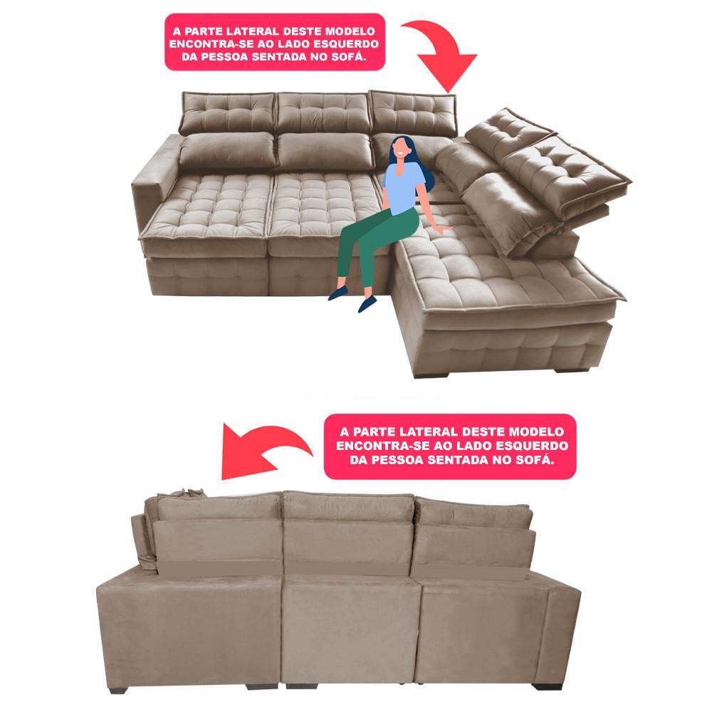 Sofá de Canto Direito 2,65x2,30m Retrátil e Reclinável com Molas Ensacadas Cama inBox Nobre Bege - 4