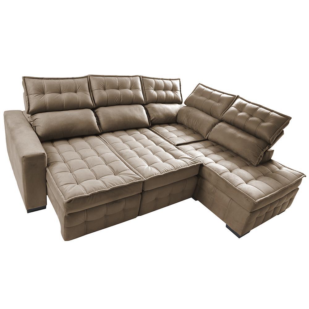 Sofá de Canto Direito 2,65x2,30m Retrátil e Reclinável com Molas Ensacadas Cama inBox Nobre Bege - 6