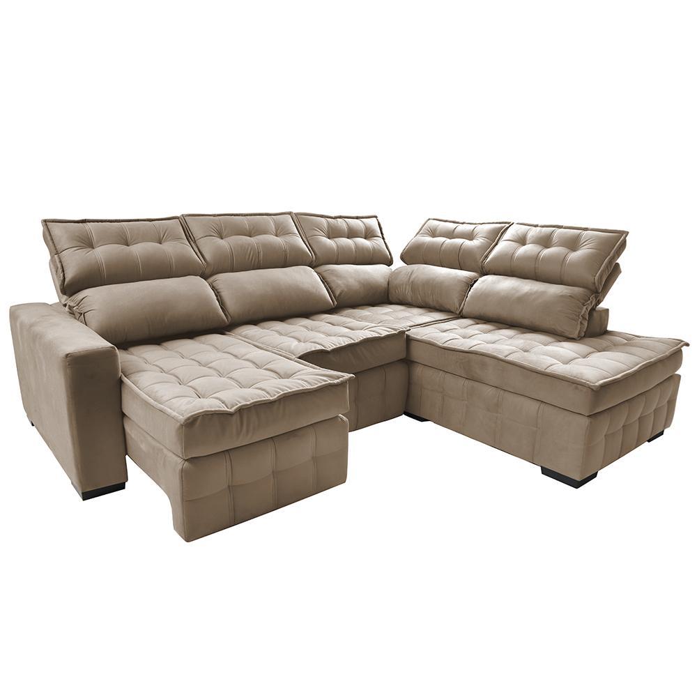 Sofá de Canto Direito 2,65x2,30m Retrátil e Reclinável com Molas Ensacadas Cama inBox Nobre Bege - 8