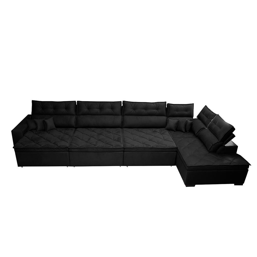 Sofá de Canto 4,80x2,36m Retrátil e Reclinável com Molas Cama inBox Platinum Esquerdo Suede Preto - 6