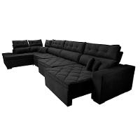 Sofá de Canto 4,80x2,36m Retrátil e Reclinável com Molas Cama inBox Platinum Esquerdo Suede Preto - 7