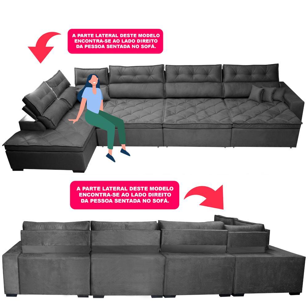 Sofá de Canto 4,80x2,36m Retrátil e Reclinável com Molas Cama inBox Platinum Esquerdo Suede Cinza - 4