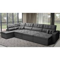 Sofá de Canto 4,80x2,36m Retrátil e Reclinável com Molas Cama inBox Platinum Esquerdo Suede Cinza - 1
