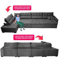 Sofá de Canto 4,80x2,36m Retrátil e Reclinável com Molas Cama inBox Platinum Esquerdo Suede Cinza