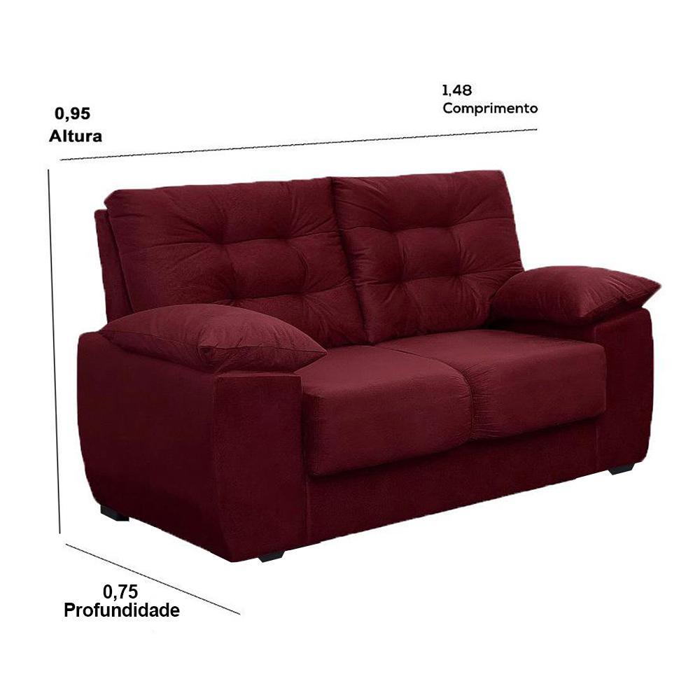 Sofá Luxemburgo 2 Lugares Tecido Suede Vinho - Moveis Marfim - 2