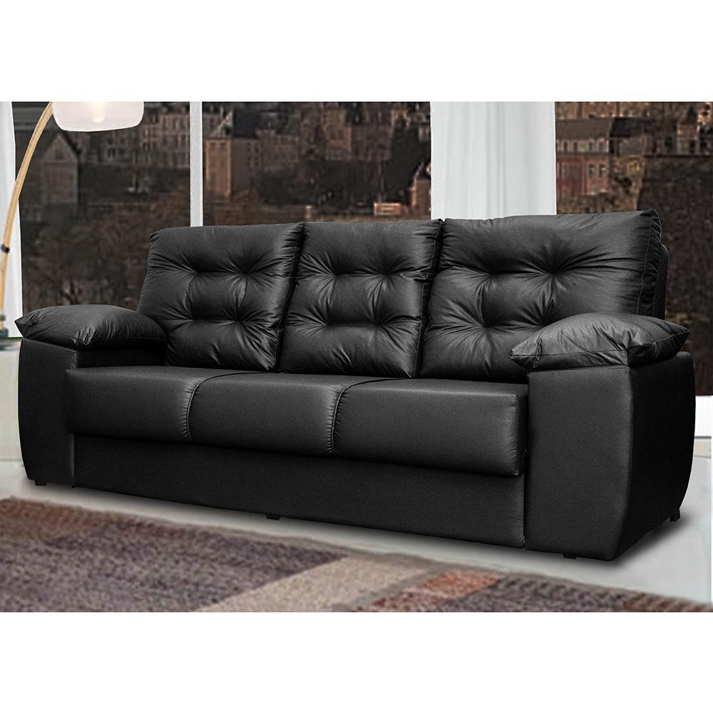 Sofá Luxemburgo 3 Lugares 2,02m Tecido Courino Preto - 1