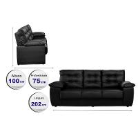 Sofá Luxemburgo 3 Lugares 2,02m Tecido Courino Preto - 2