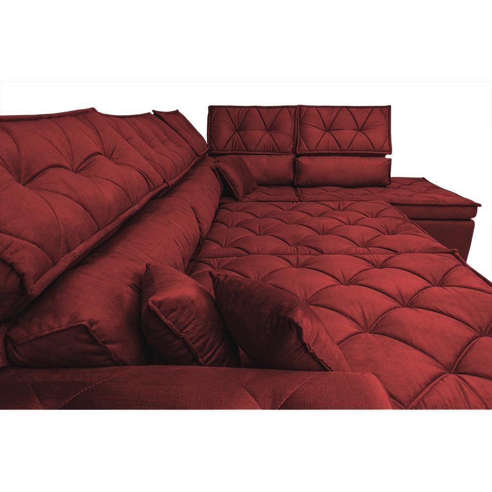 Sofá de Canto Retrátil e Reclinável com Molas Cama inBox Platinum 3,40x2,36 Tecido Suede Vermelho - 5