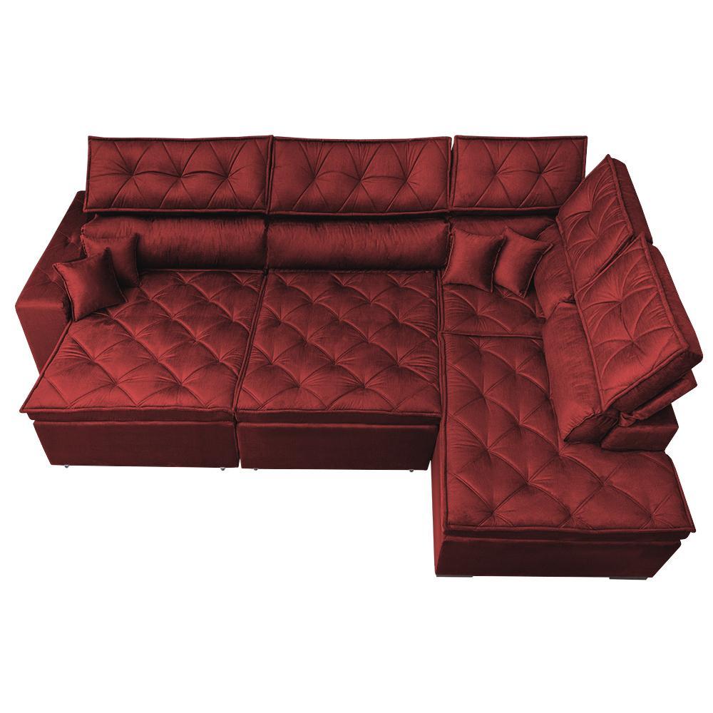 Sofá de Canto Retrátil e Reclinável com Molas Cama inBox Platinum 3,40x2,36 Tecido Suede Vermelho - 6