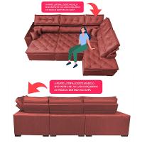 Sofá de Canto Retrátil e Reclinável com Molas Cama inBox Platinum 3,40x2,36 Tecido Suede Vermelho - 3