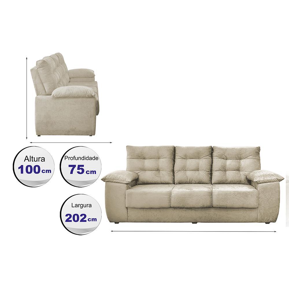 Sofá Luxemburgo 3 Lugares 2,02m Tecido Suede Bege - 2