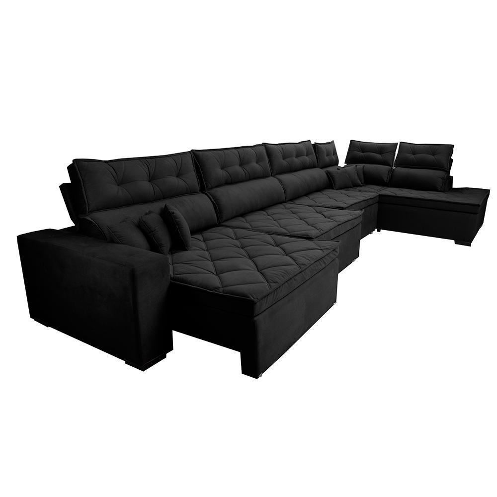 Sofá de Canto 4,80x2,36m Retrátil e Reclinável com Molas Cama inBox Platinum Direito Suede Preto - 7