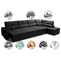 Sofá de Canto 4,80x2,36m Retrátil e Reclinável com Molas Cama inBox Platinum Direito Suede Preto - 3