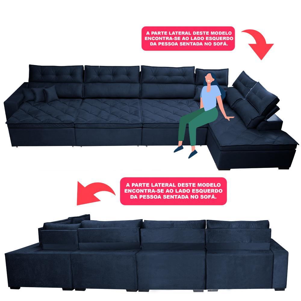 Sofá de Canto 4,80x2,36m Retrátil e Reclinável com Molas Cama inBox Platinum Direito Suede Azul - 4