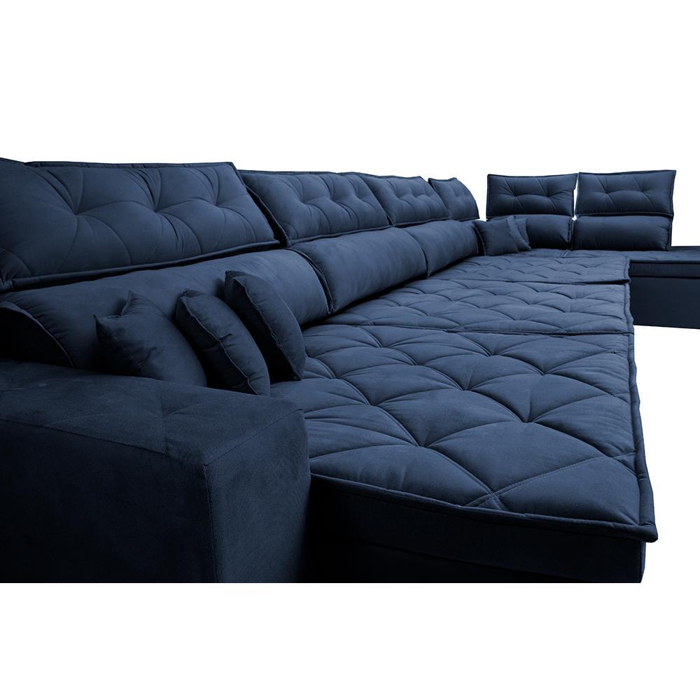 Sofá de Canto 4,80x2,36m Retrátil e Reclinável com Molas Cama inBox Platinum Direito Suede Azul - 5