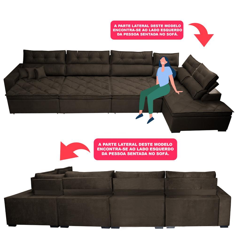 Sofá de Canto 4,80x2,36m Retrátil e Reclinável com Molas Cama inBox Platinum Direito Suede Café - 4