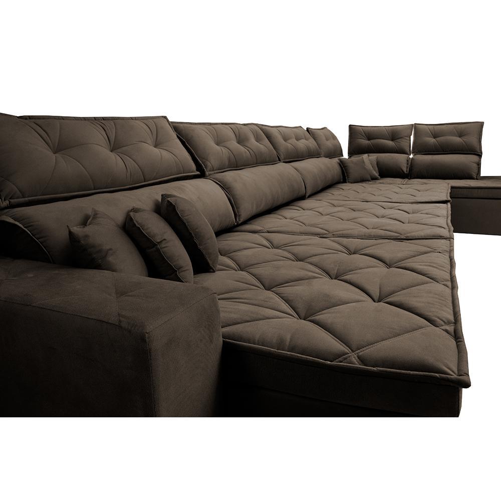 Sofá de Canto 4,80x2,36m Retrátil e Reclinável com Molas Cama inBox Platinum Direito Suede Café - 5
