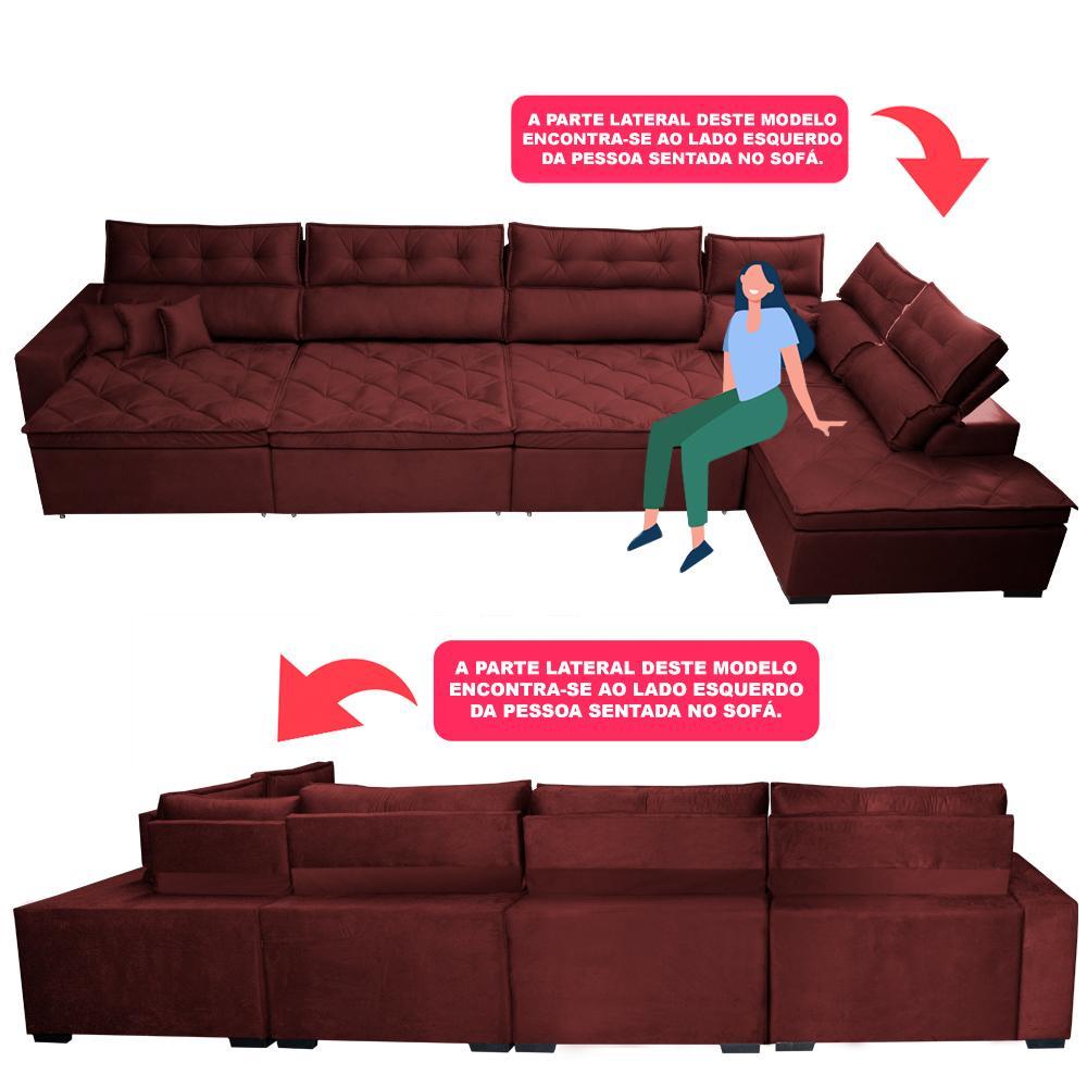 Sofá de Canto 4,80x2,36m Retrátil e Reclinável com Molas Cama inBox Platinum Direito Suede Vinho - 4