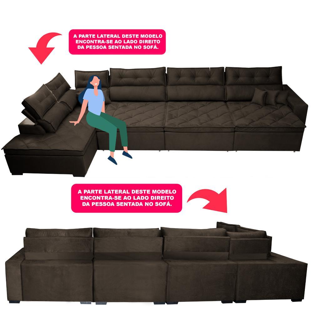 Sofá de Canto 4,80x2,36m Retrátil e Reclinável com Molas Cama inBox Platinum Esquerdo Suede Café - 4