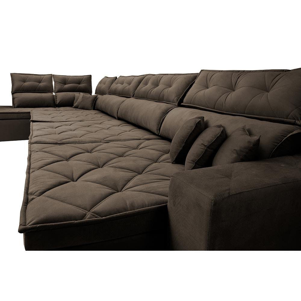 Sofá de Canto 4,80x2,36m Retrátil e Reclinável com Molas Cama inBox Platinum Esquerdo Suede Café - 5