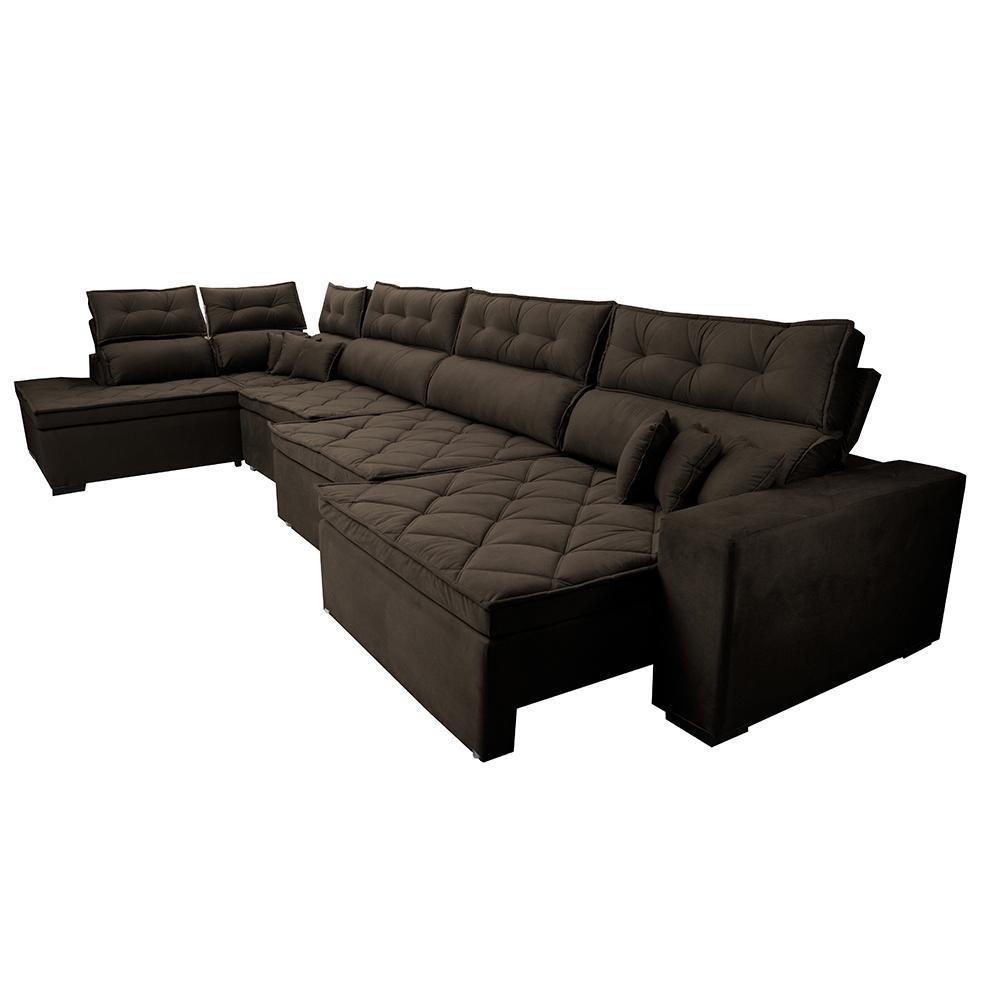 Sofá de Canto 4,80x2,36m Retrátil e Reclinável com Molas Cama inBox Platinum Esquerdo Suede Café - 7