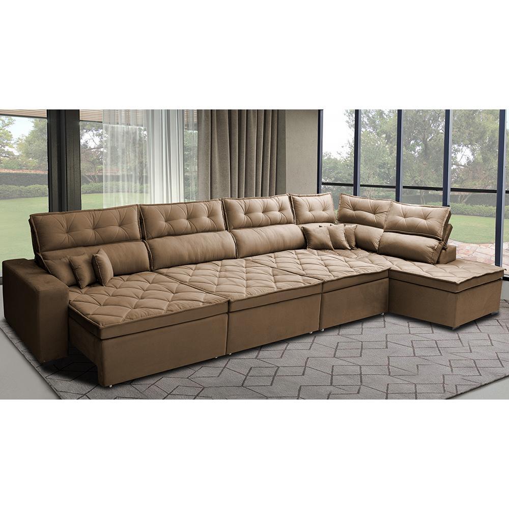 Sofá de Canto 4,80x2,36m Retrátil e Reclinável com Molas Cama inBox Platinum Direito Suede Castor - 1