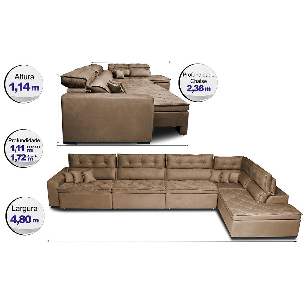 Sofá de Canto 4,80x2,36m Retrátil e Reclinável com Molas Cama inBox Platinum Direito Suede Castor - 2