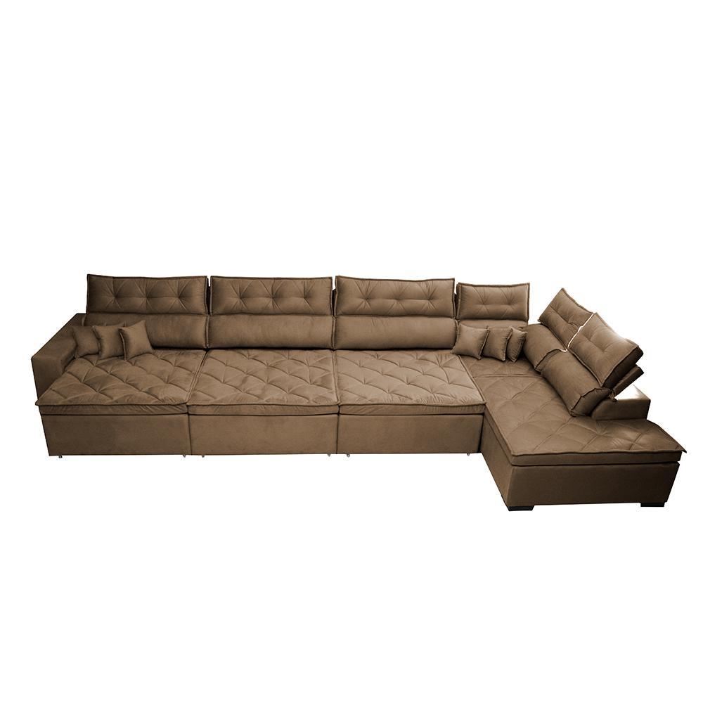 Sofá de Canto 4,80x2,36m Retrátil e Reclinável com Molas Cama inBox Platinum Direito Suede Castor - 6