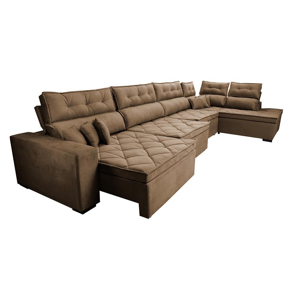 Sofá de Canto 4,80x2,36m Retrátil e Reclinável com Molas Cama inBox Platinum Direito Suede Castor - 7