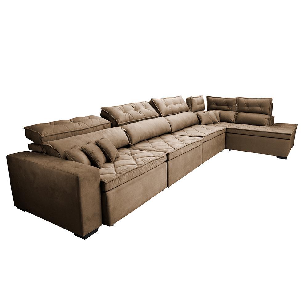 Sofá de Canto 4,80x2,36m Retrátil e Reclinável com Molas Cama inBox Platinum Direito Suede Castor - 8