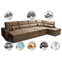 Sofá de Canto 4,80x2,36m Retrátil e Reclinável com Molas Cama inBox Platinum Direito Suede Castor - 3