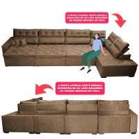 Sofá de Canto 4,80x2,36m Retrátil e Reclinável com Molas Cama inBox Platinum Direito Suede Castor