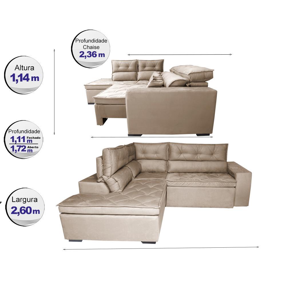 Sofá de Canto 2,60x2,36m Retrátil e Reclinável com Molas Cama inBox Platinum Esquerdo Suede Bege - 2