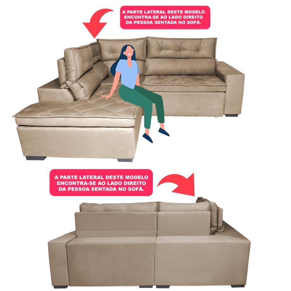 Sofá de Canto 2,60x2,36m Retrátil e Reclinável com Molas Cama inBox Platinum Esquerdo Suede Bege - 4
